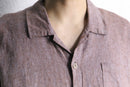 “FLAX” light brown color linen open collar shirt