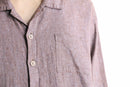 “FLAX” light brown color linen open collar shirt
