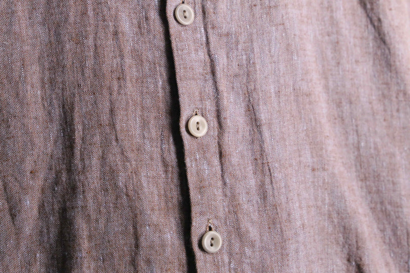 “FLAX” light brown color linen open collar shirt