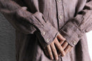 “FLAX” light brown color linen open collar shirt