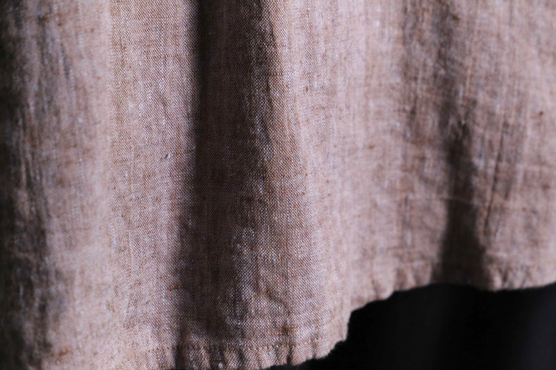 “FLAX” light brown color linen open collar shirt