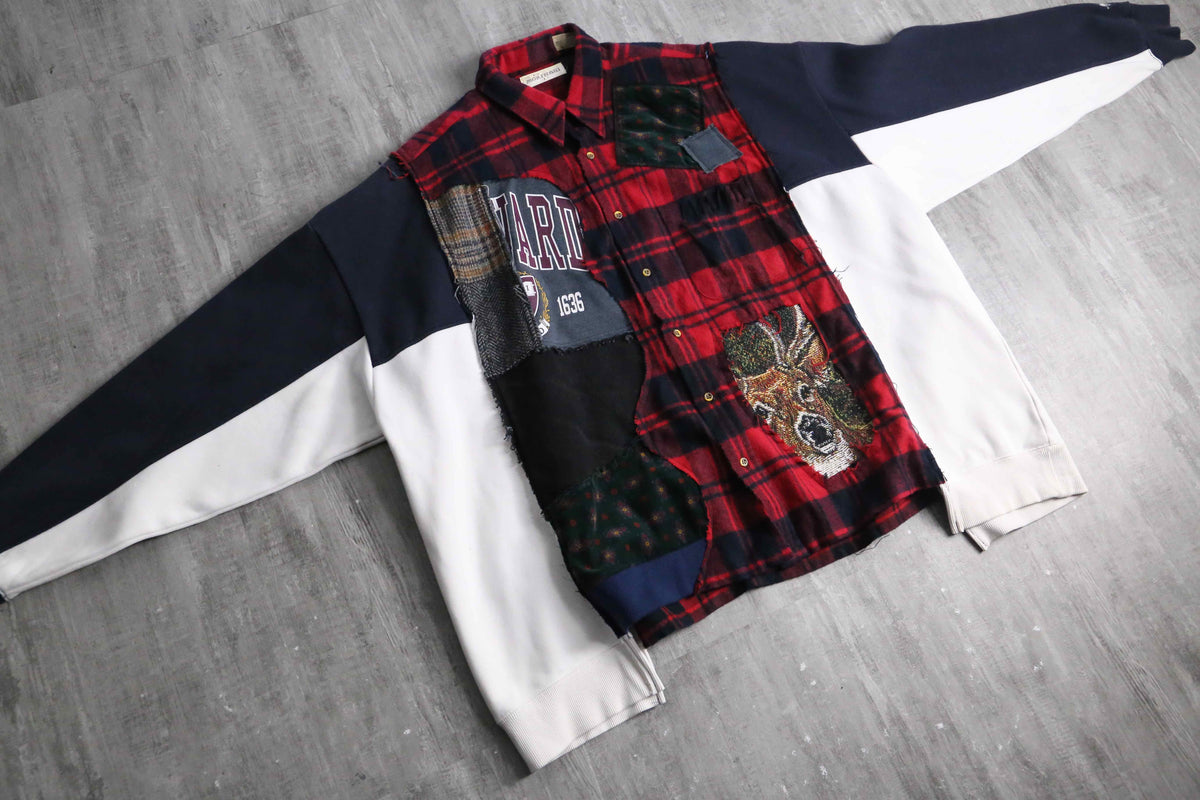 Re:make” check × sweat docking shirt