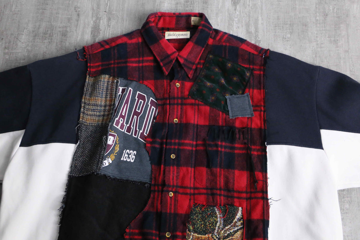 Re:make” check × sweat docking shirt