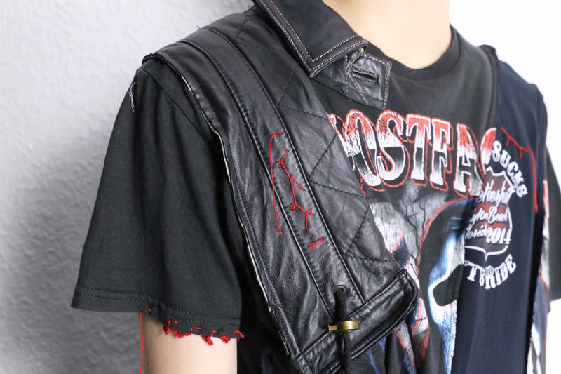 "Re:make" leather docking stitch Tee