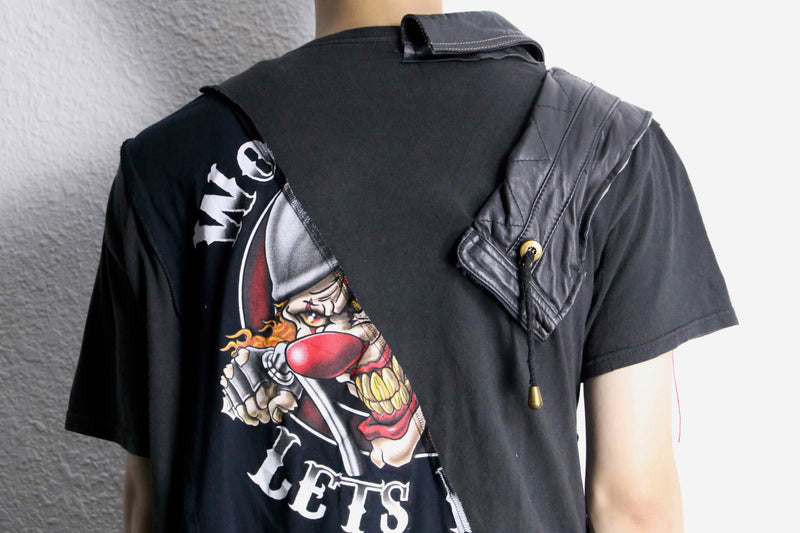 "Re:make" leather docking stitch Tee