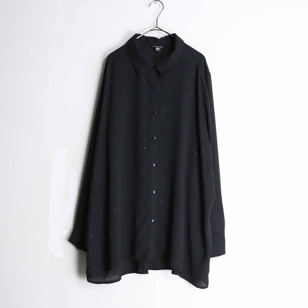 black color lamé design sheer shirt