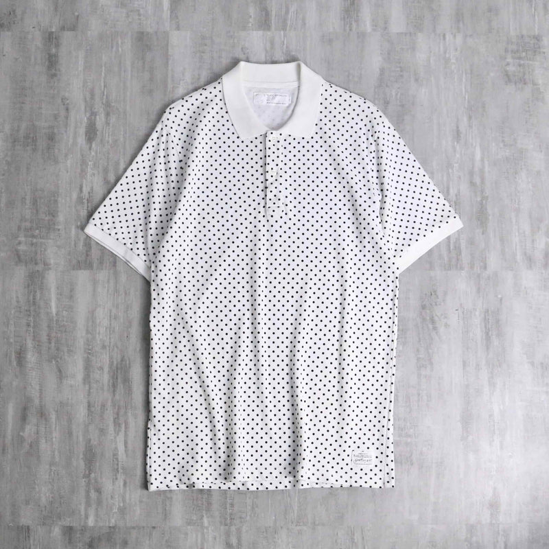 black×white dot pattern polo shirt