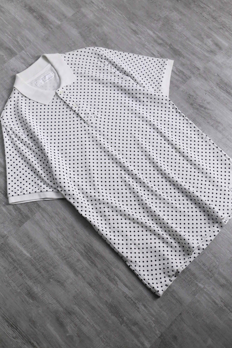 black×white dot pattern polo shirt
