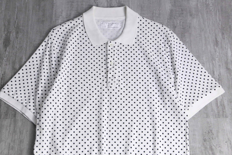 black×white dot pattern polo shirt