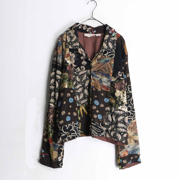 brown torn botanical design crop silhouette jacket