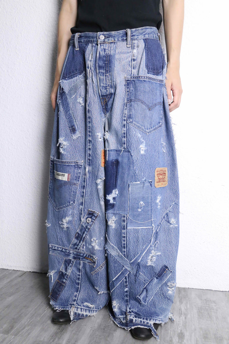 "Re:make" extra wide buggy denim pants