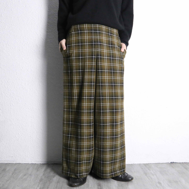 brown check wide easy pants