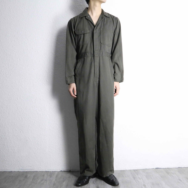 70’s khaki herringbone pattern jump suit