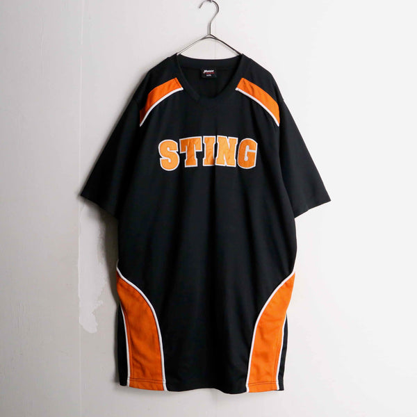 orange×black logo design loose game shirt