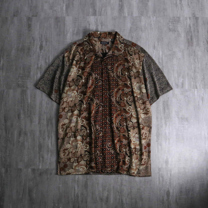 PRONTI all over pattern open collar S/S shirt