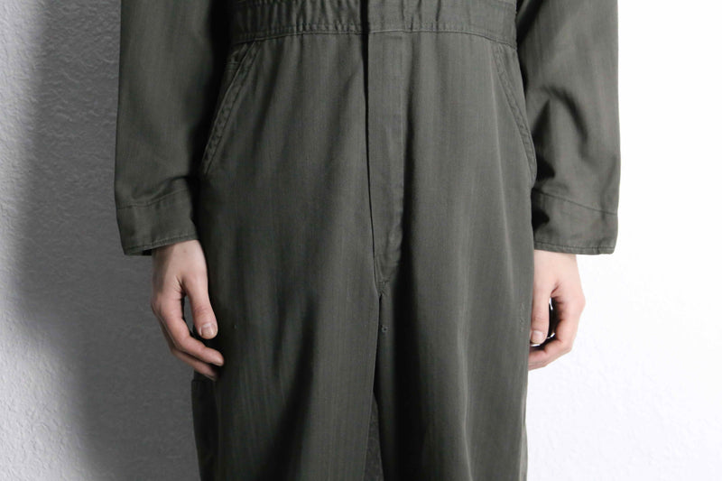 70’s khaki herringbone pattern jump suit