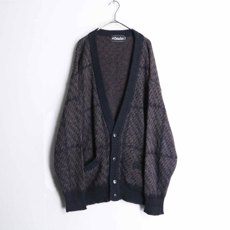 plaid pattern over acrylic knit cardigan