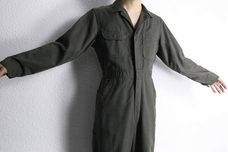 70’s khaki herringbone pattern jump suit