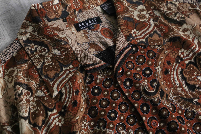 PRONTI all over pattern open collar S/S shirt