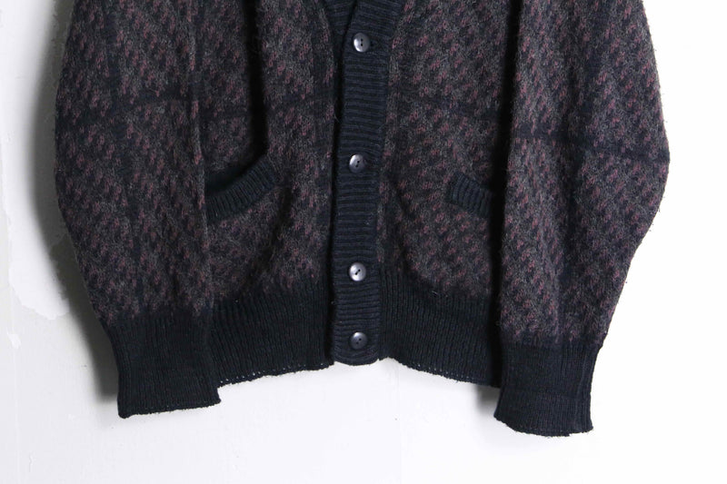 plaid pattern over acrylic knit cardigan