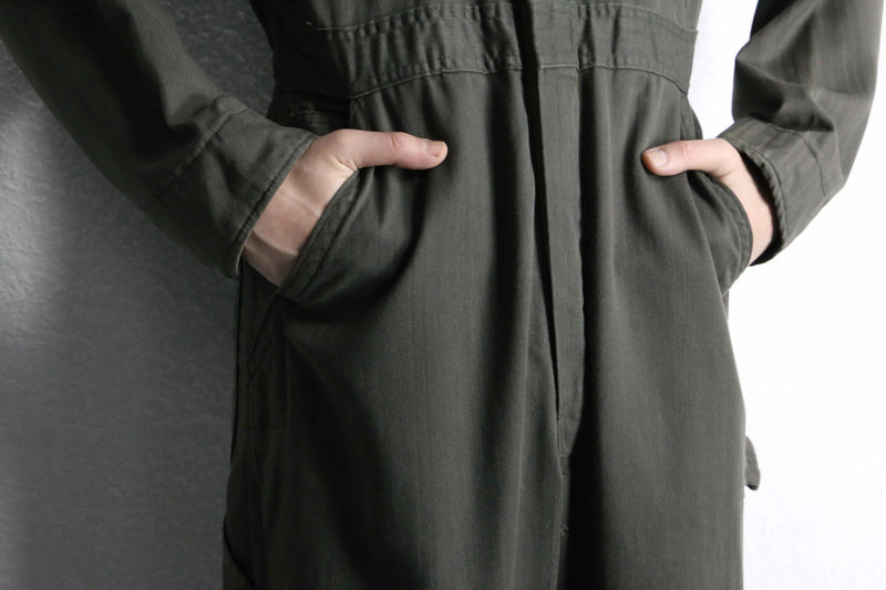 70’s khaki herringbone pattern jump suit