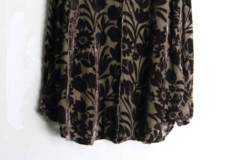 dark brown botanical velvet sheer shirt