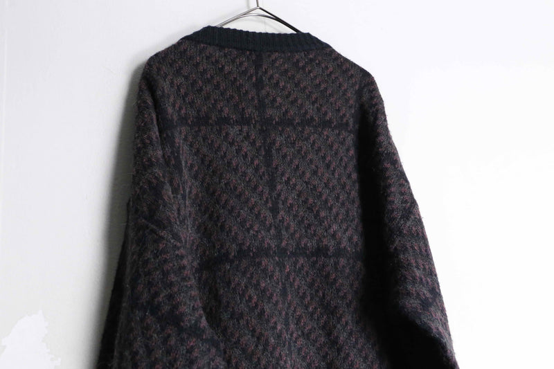 plaid pattern over acrylic knit cardigan