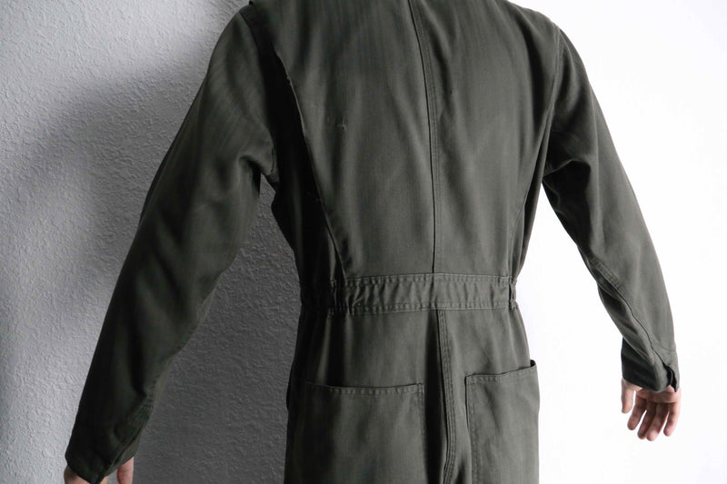 70’s khaki herringbone pattern jump suit