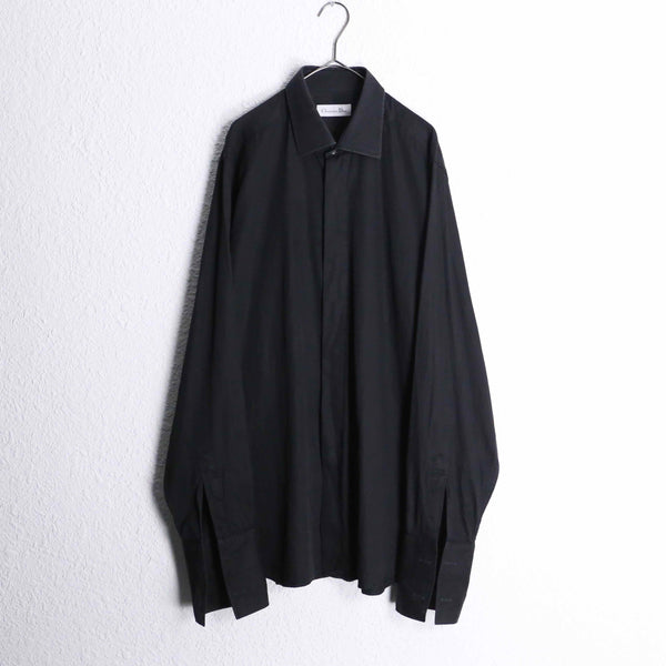 "Christian Dior" black cotton double cuffs L/S shirt