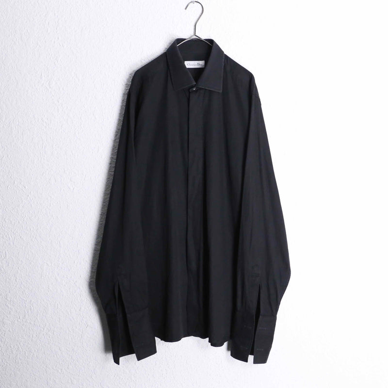 "Christian Dior" black cotton double cuffs L/S shirt