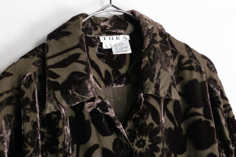 dark brown botanical velvet sheer shirt