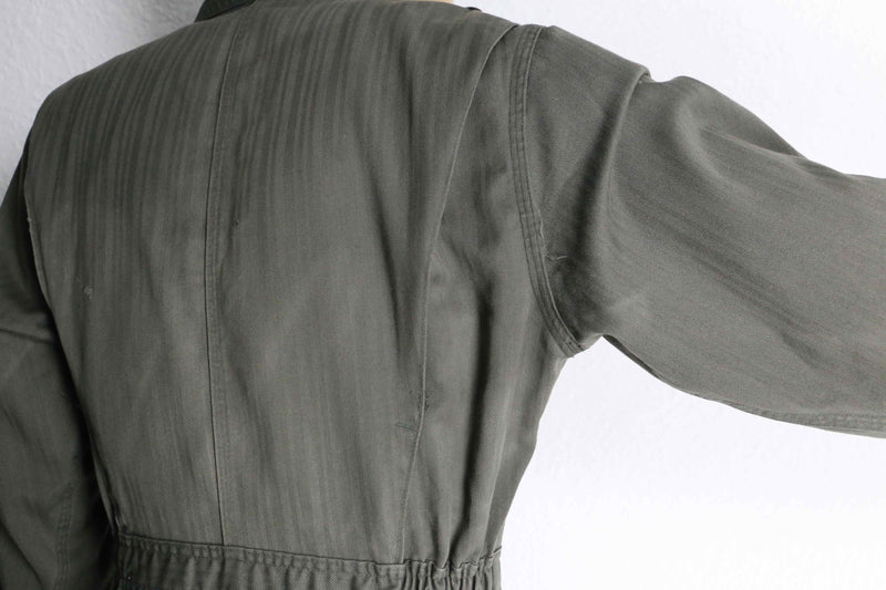 70’s khaki herringbone pattern jump suit
