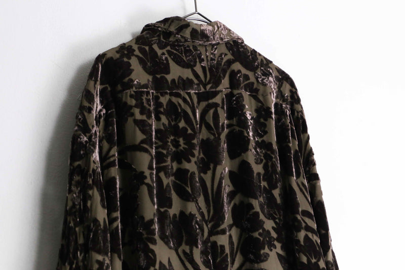 dark brown botanical velvet sheer shirt