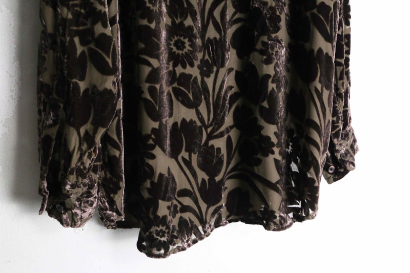 dark brown botanical velvet sheer shirt