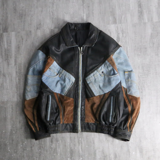 mulch fabric patchwork leather blouson