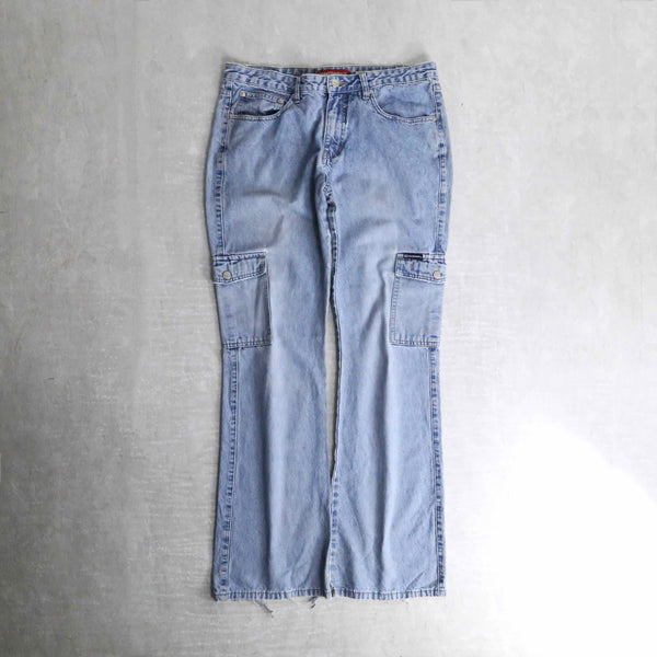 light blue color semi flare denim pants