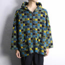 block check zip up knit hoodie