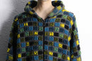 block check zip up knit hoodie