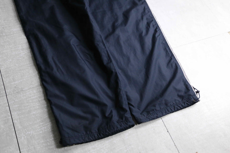 metallic navy color wide silhouette poly track pants