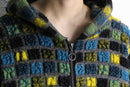 block check zip up knit hoodie