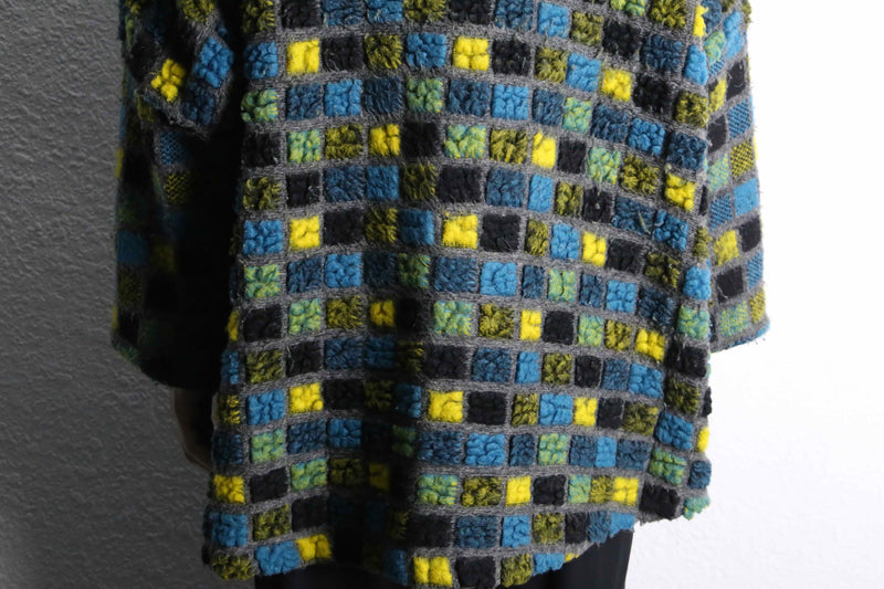 block check zip up knit hoodie