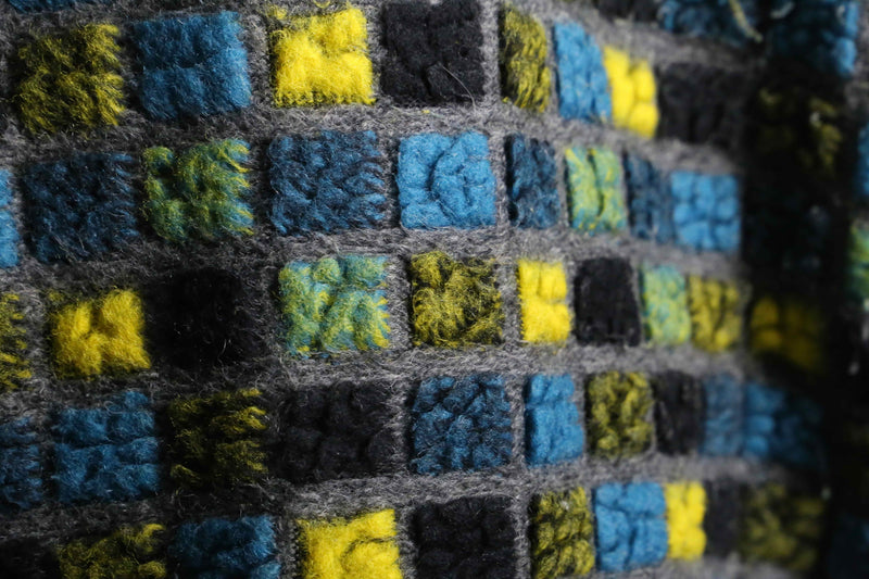 block check zip up knit hoodie
