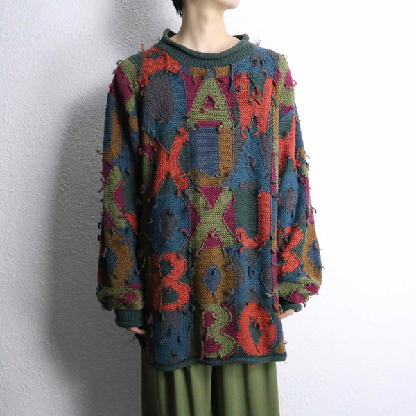 alphabet design colorful over size fringe knit