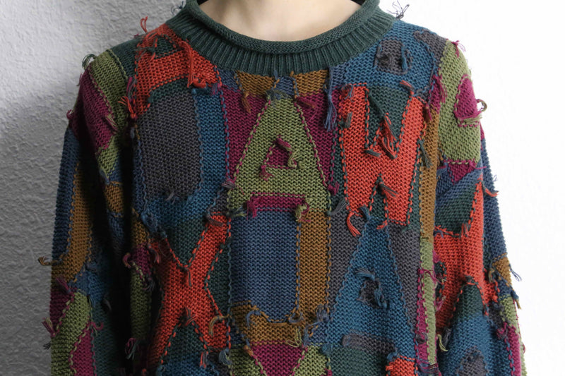 alphabet design colorful over size fringe knit