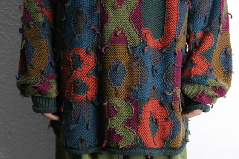 alphabet design colorful over size fringe knit