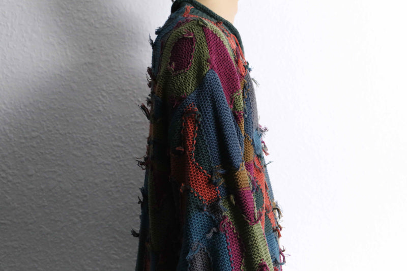 alphabet design colorful over size fringe knit
