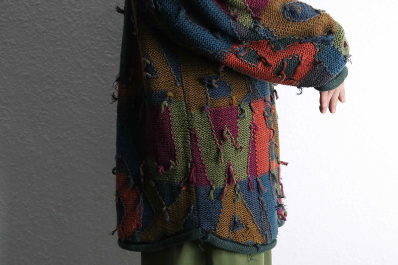 alphabet design colorful over size fringe knit