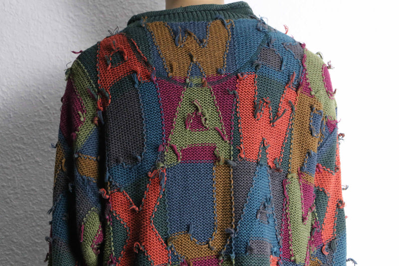 alphabet design colorful over size fringe knit