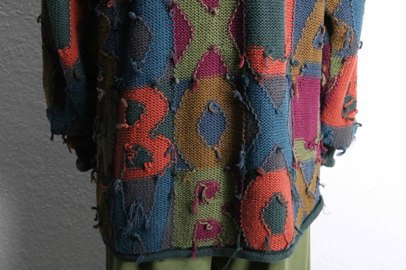 alphabet design colorful over size fringe knit