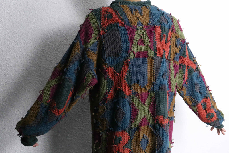 alphabet design colorful over size fringe knit